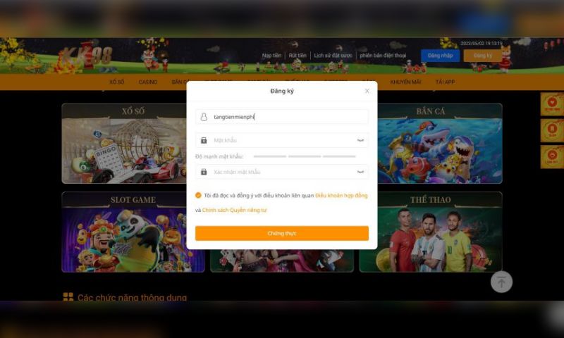 Đăng ký tài khoản ngay để tham gia chơi game tại nhà cái KK98